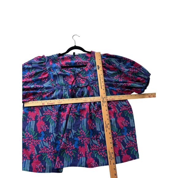 Michelle McDowell  2XL Top Bold colorful w Balloon sleeves Boho chic peasant - Picture 4 of 5